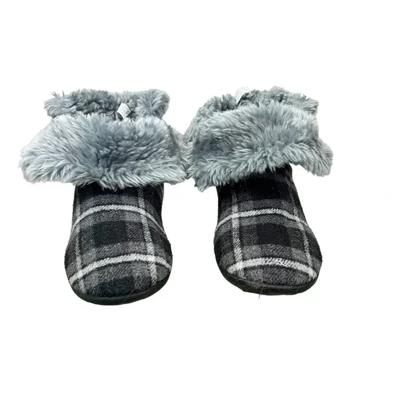 Vionic Booties Gray Plaid Sz 10 M Comfort Slipper Booties Faux Fur Euc - Picture 2 of 7